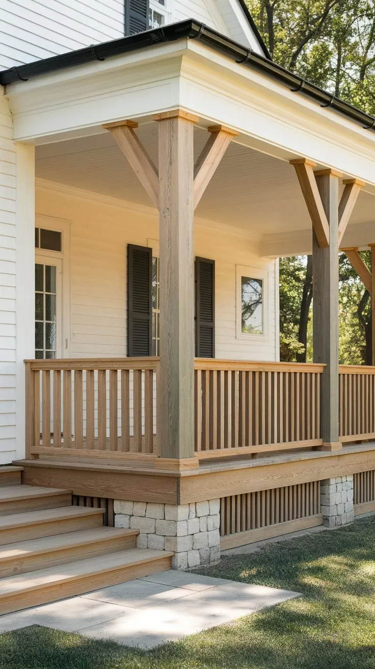Elegant White House with Cedar Columns and Stone Accents