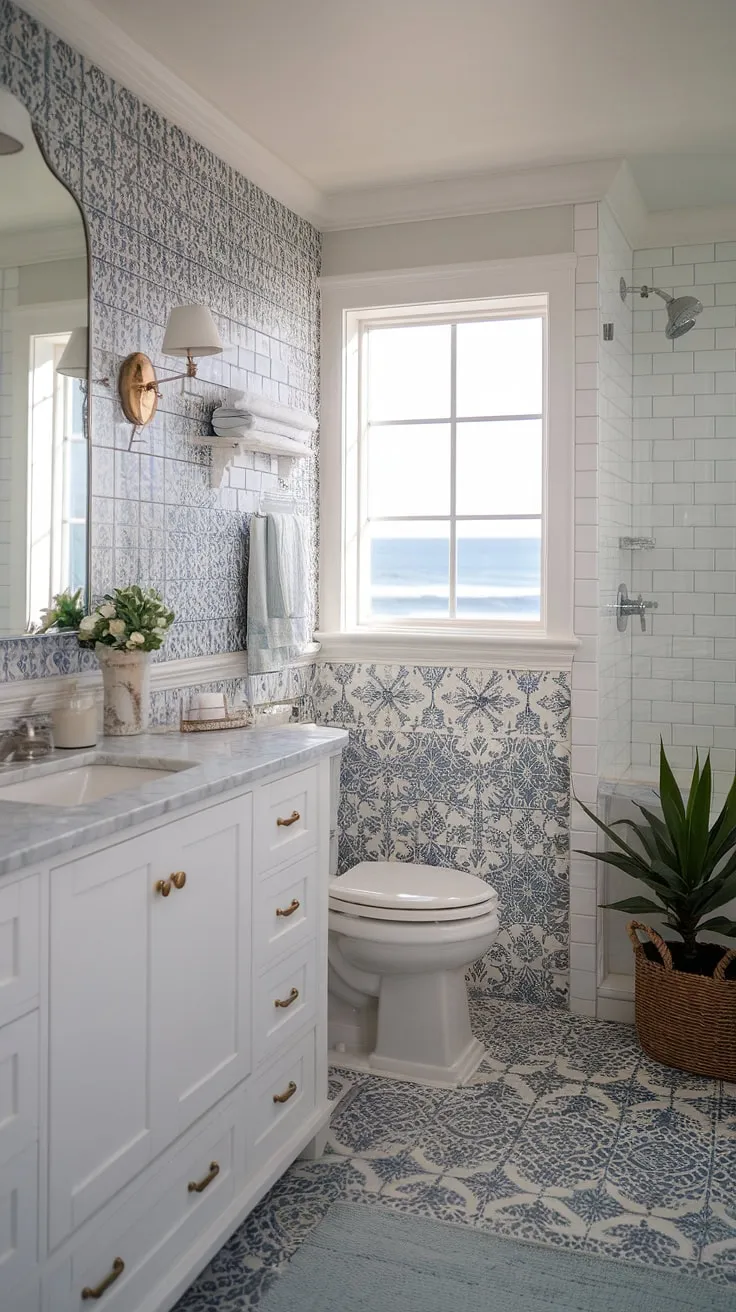 This coastal bathroom remodel effortlessly blends chic coastal style with coastal farmhouse elements.  Find inspiration for your own half bath coastal decor or beach guest bathroom ideas.  From the calming color palette to the thoughtful details, this space embodies the best in bathroom decor coastal style and coastal bathroom ideas.