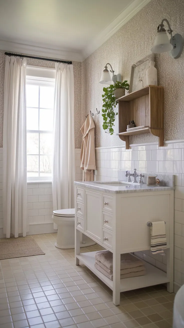 Coastal charm meets farmhouse simplicity in this stunning bathroom remodel.  Find endless coastal bathroom ideas in this chic coastal bathroom design, perfect for a guest bathroom beach theme.  This half bath coastal decor effortlessly blends beach home bathroom ideas with bathroom decor coastal style, creating the ultimate beach guest bathroom ideas.