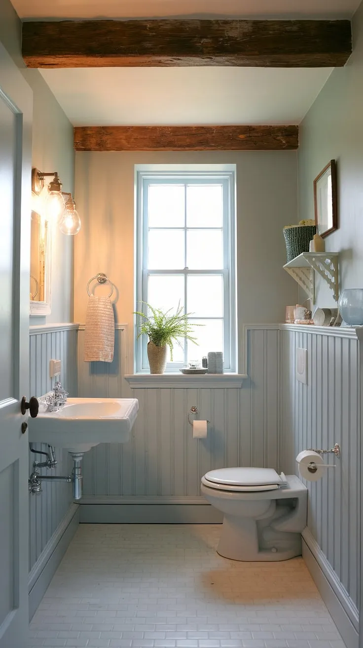 Escape to the coast every time you step into your bathroom. This beach guest bathroom showcases the best of coastal bathroom ideas, creating a half bath coastal decor that's both inviting and stylish.  The perfect blend of coastal farmhouse and chic coastal bathroom design, this remodel offers inspiration for your own beach home bathroom ideas.