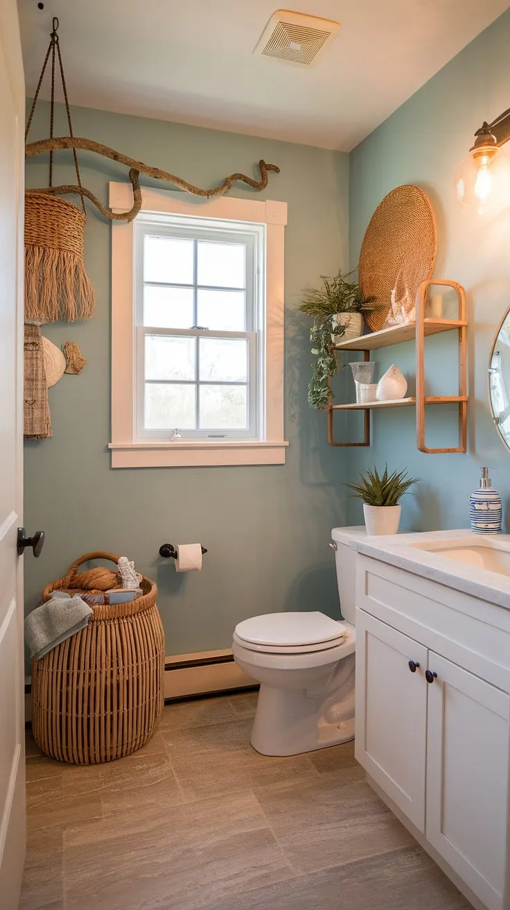 Transforming a small space into a chic coastal haven. This bathroom remodel showcases coastal farmhouse charm, perfect for a guest bathroom beach theme.  Abundant natural light and thoughtful coastal bathroom ideas create a relaxing beach home bathroom experience.  From the half bath coastal decor to the overall bathroom decor coastal style, every detail evokes the serenity of the seaside.