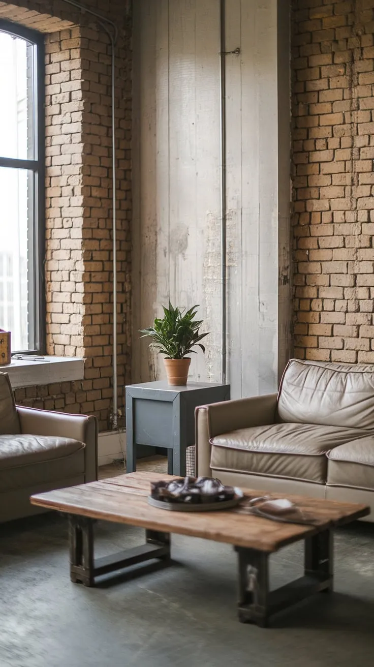 This chic industrial living room seamlessly blends modern urban apartment living with a neo-industrial aesthetic.  The result is an inspiring industrial living room design that showcases the best of industrial Japandi style, offering plenty of industrial living room ideas for your own space.  The industrial concept interior is both stylish and functional.