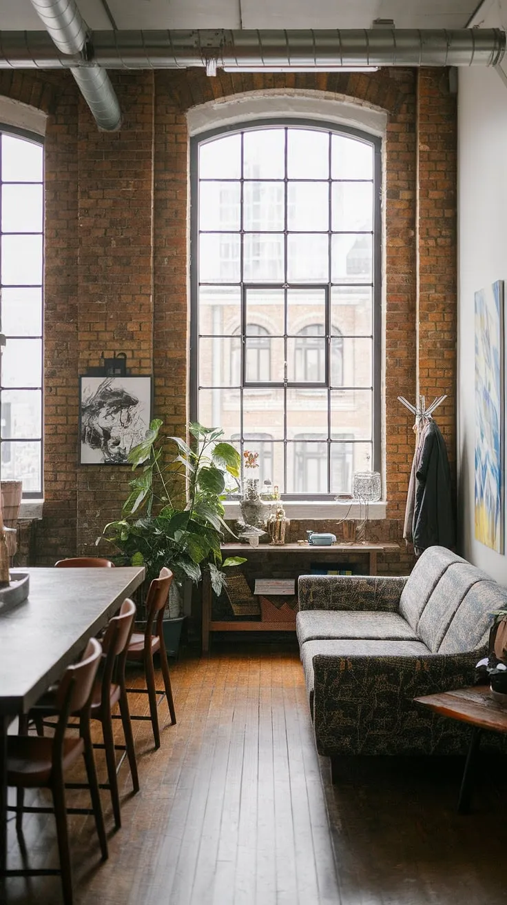 This chic industrial living room seamlessly blends modern urban apartment living with a neo-industrial aesthetic.  The industrial japandi influences are evident in the clean lines and natural materials, creating an industrial living room design that's both stylish and functional.  Explore this industrial concept interior for inspiration on your own industrial living room ideas.  A perfect example of neo industrial interior design.