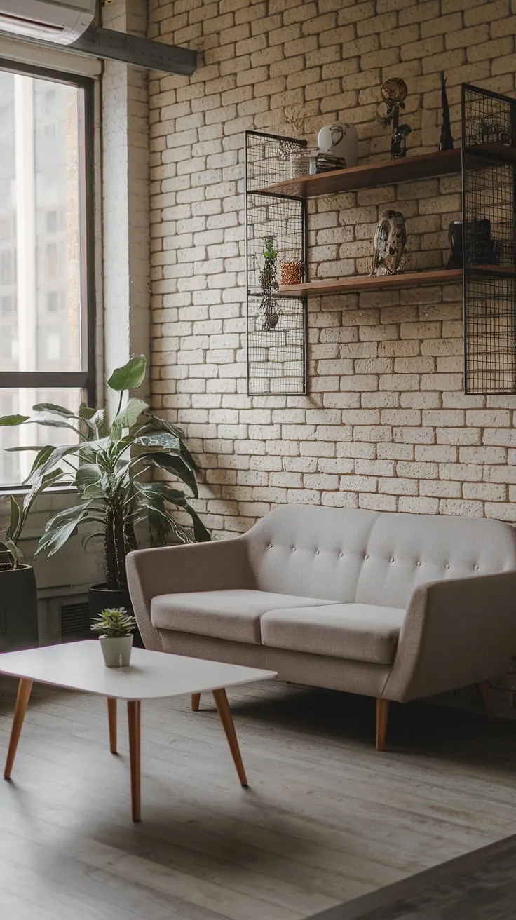 This chic industrial living room seamlessly blends modern urban apartment living with a neo-industrial aesthetic.  The result is an inspiring industrial living room design, showcasing the best of industrial japandi and offering plenty of industrial living room ideas for your own space.  The industrial concept interior is both stylish and functional.