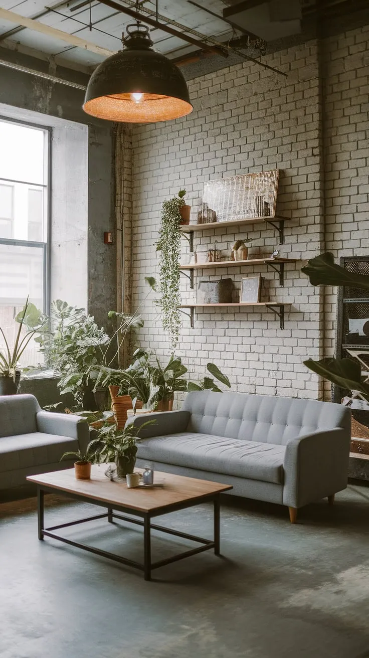 This chic industrial living room seamlessly blends modern urban apartment living with a neo-industrial aesthetic.  The industrial japandi influences are evident in the clean lines and natural materials, creating an industrial living room design that's both stylish and functional.  Explore this industrial concept interior for inspiration on your own industrial living room ideas.  A perfect example of neo industrial interior design.