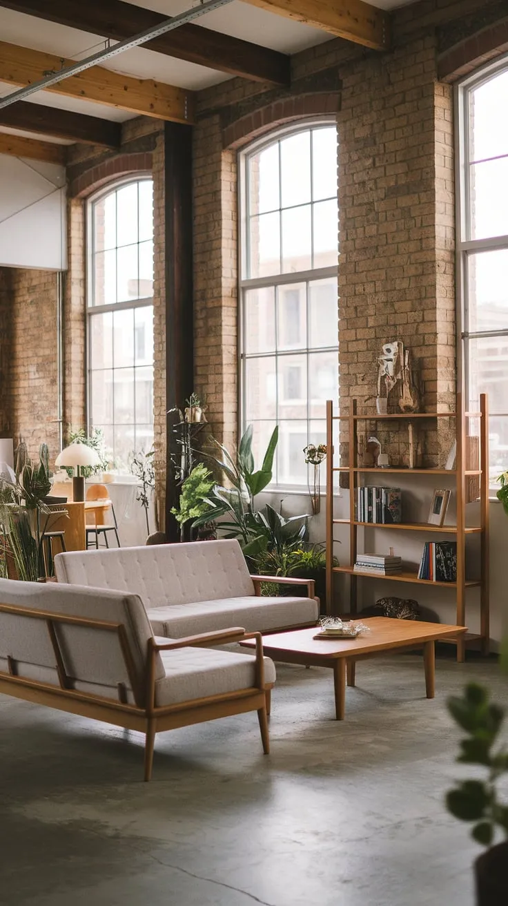 This chic industrial living room seamlessly blends modern urban apartment living with a neo-industrial aesthetic.  The industrial japandi influences are evident in the clean lines and natural materials, creating an industrial living room design that's both stylish and functional.  Explore this industrial concept interior for inspiration on your own industrial living room ideas.  The result is a truly captivating neo industrial interior.