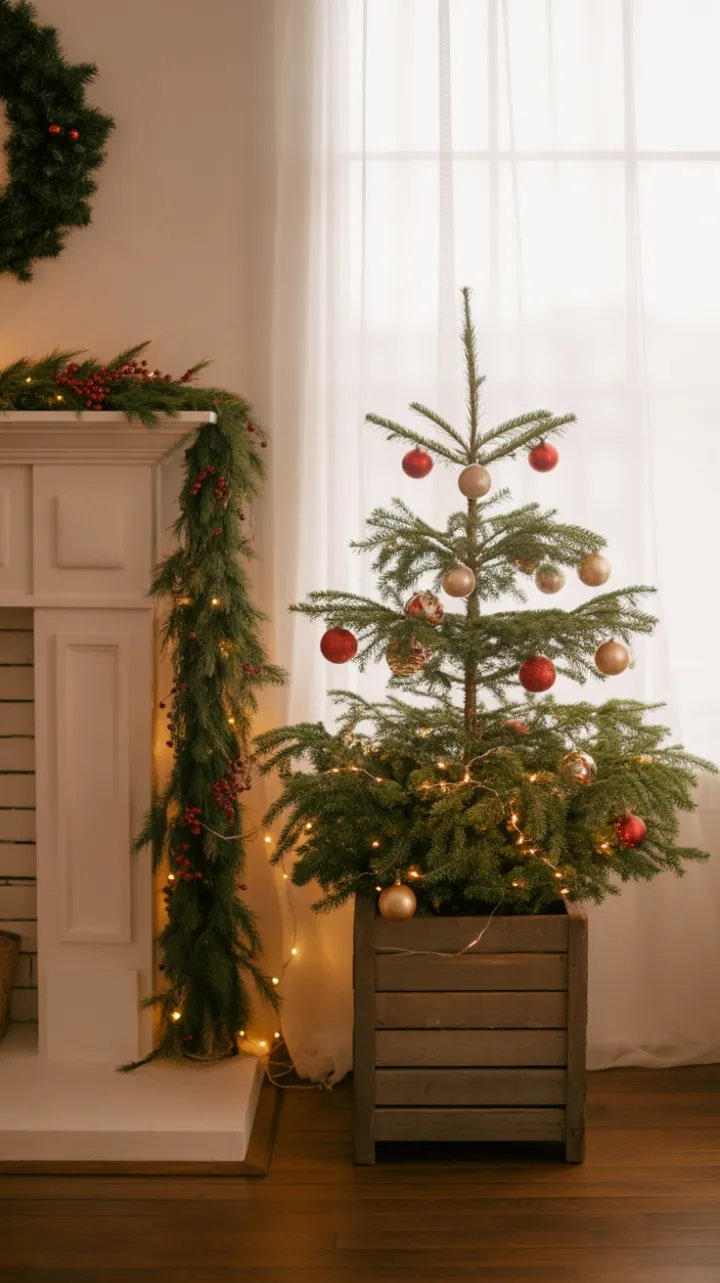 Sunlit Cozy Christmas Hearth with Classic Fir