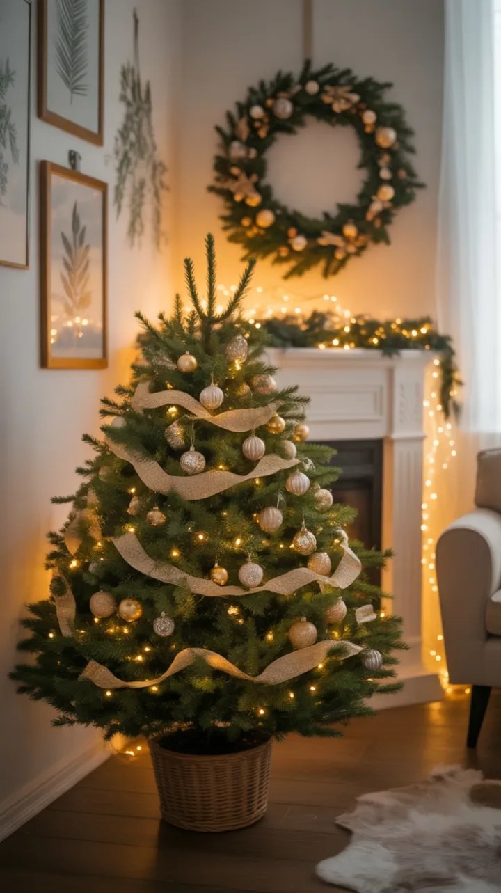 Cozy Living Room Wrapped in a Golden Christmas Glow