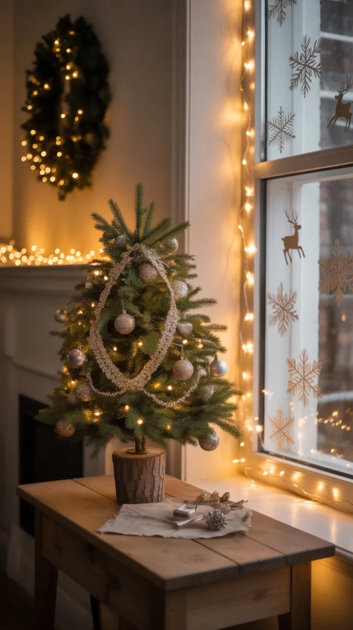 A Cozy Christmas Nook with Tiny Tree and Warm Lights