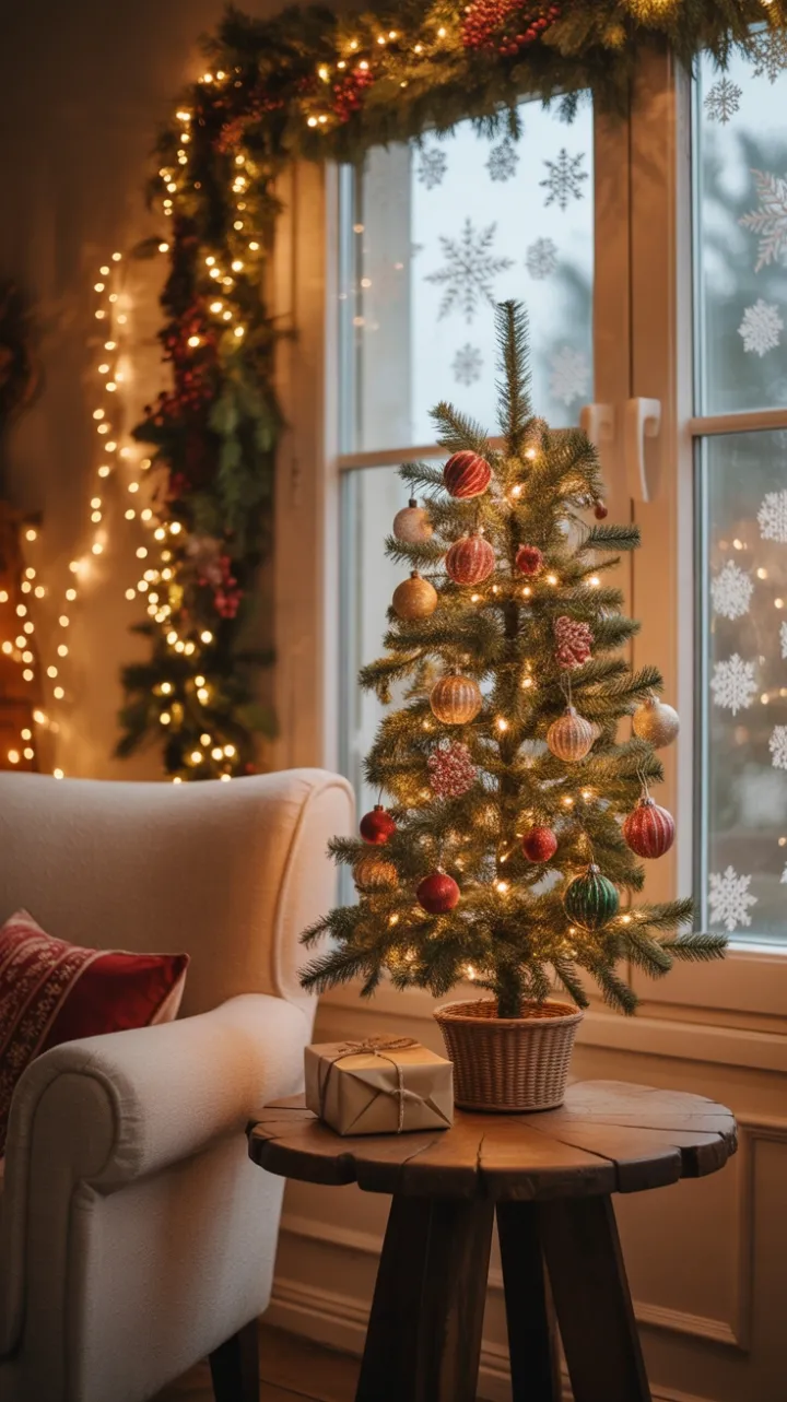 Warm-Glow Holiday Corner with a Miniature Ornament Tree
