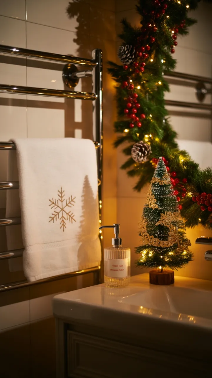 Cozy Peppermint-Infused Christmas Bathroom Retreat