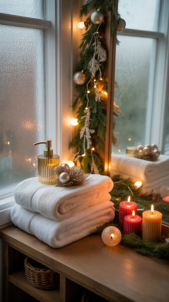 Sunlit Holiday Serenity in a Cozy Bathroom