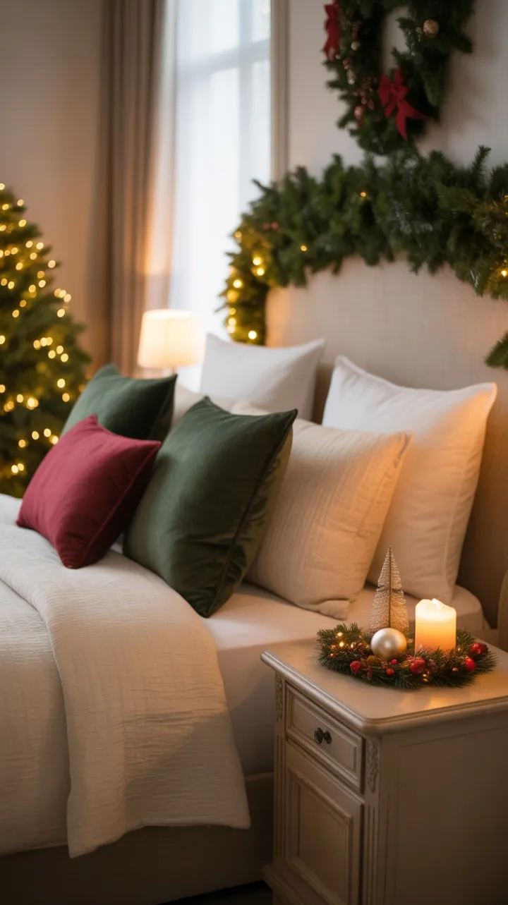 Cozy Christmas Bedroom Retreat Bathed in Warm Candlelight