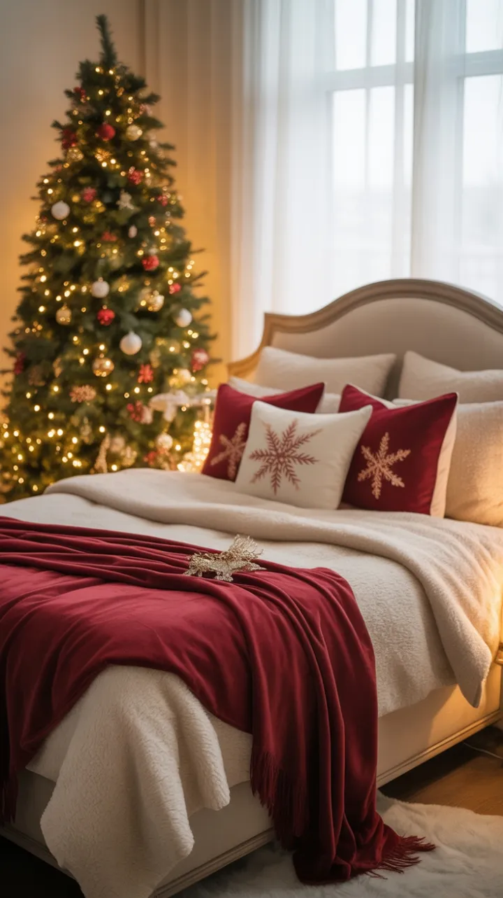 Velvet-Trimmed Christmas Retreat Bathed in Golden Light