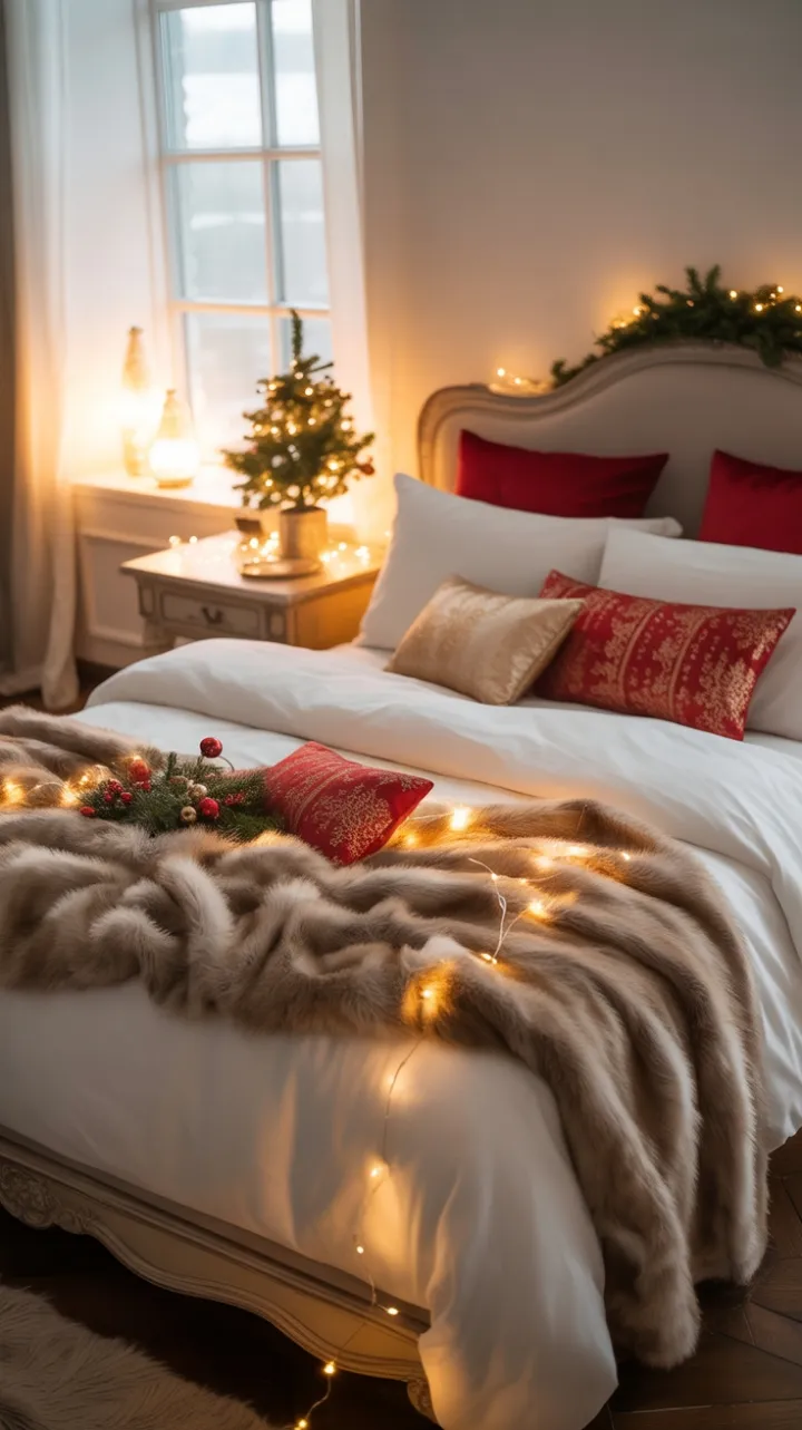 Cozy Christmas Bedroom Bathed in Golden Light
