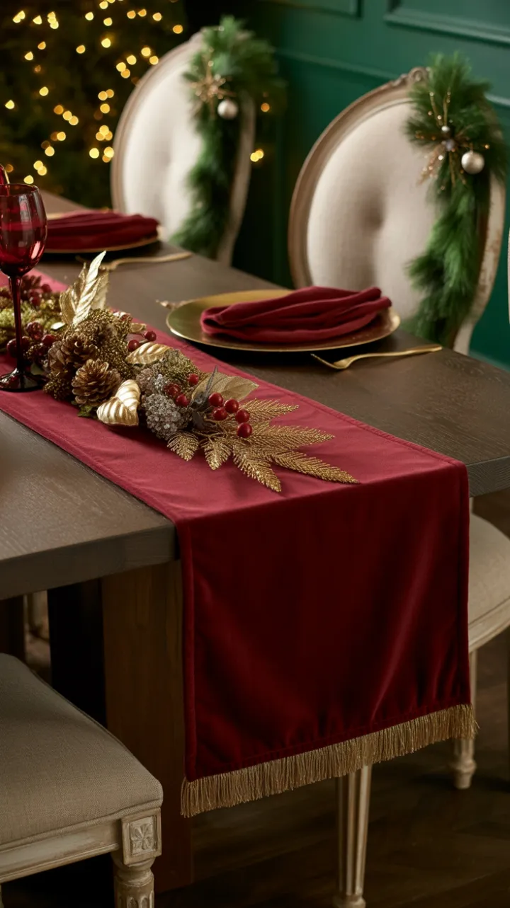 Burgundy Velvet and Gilded Gold Christmas Table