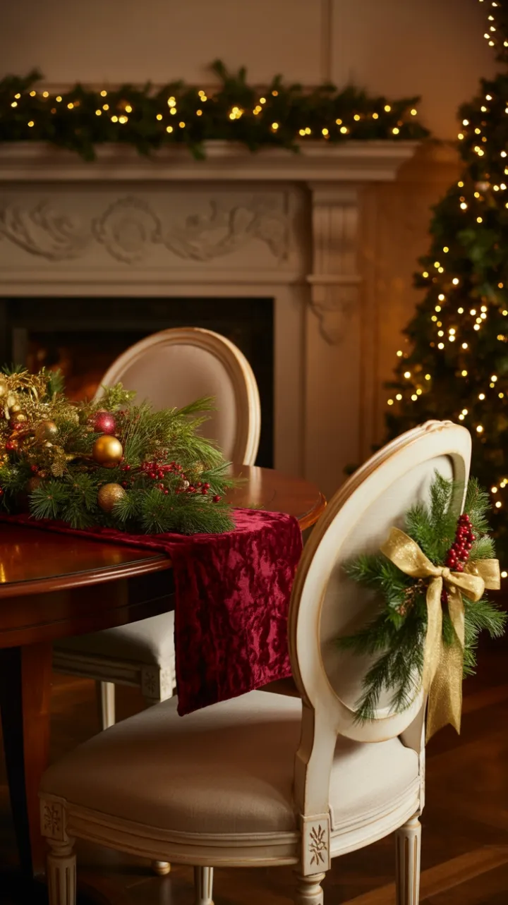 Burgundy Velvet Holiday Table with Twinkling Lights