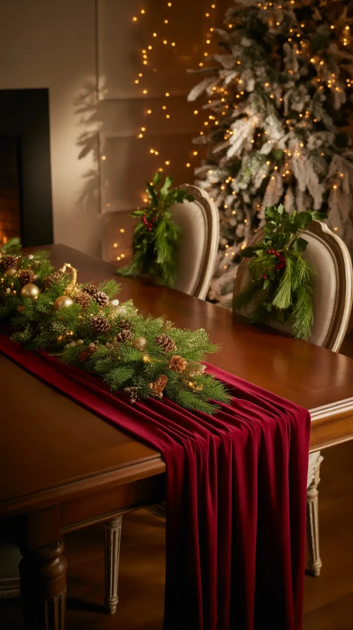 Crimson Velvet Christmas Table by the Hearth