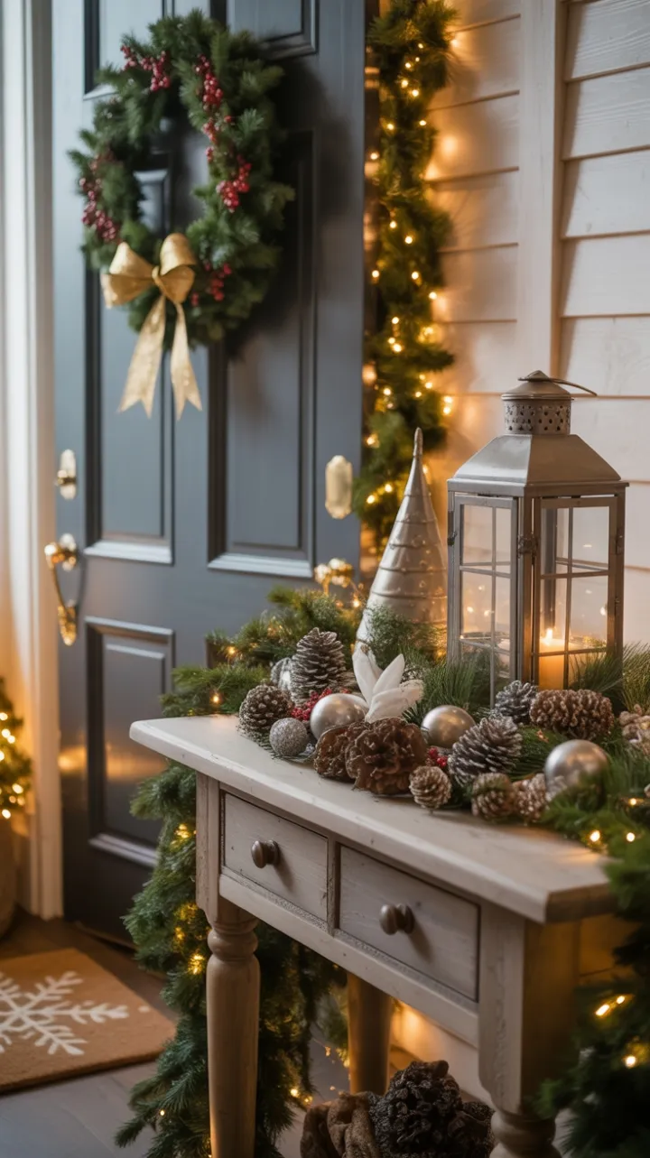 Twinkling Rustic Welcome – A Cozy Christmas Entryway
