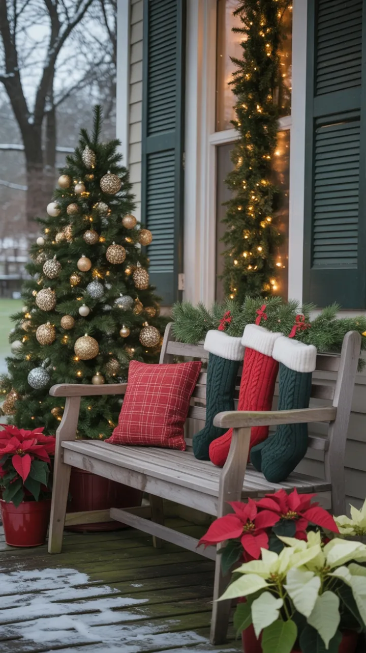 Snow-Kissed Porch Wrapped in Twinkling Holiday Warmth