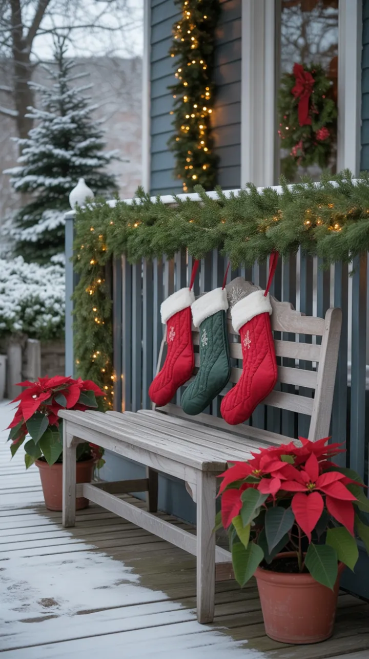 Cozy Christmas Welcome on a Snow-Dusted Porch