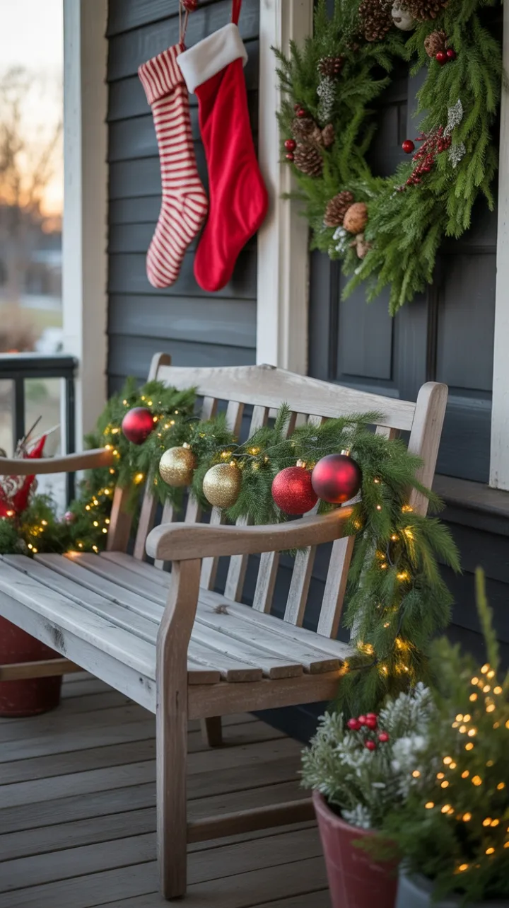 Sunset Glow on a Garland-Draped Christmas Porch