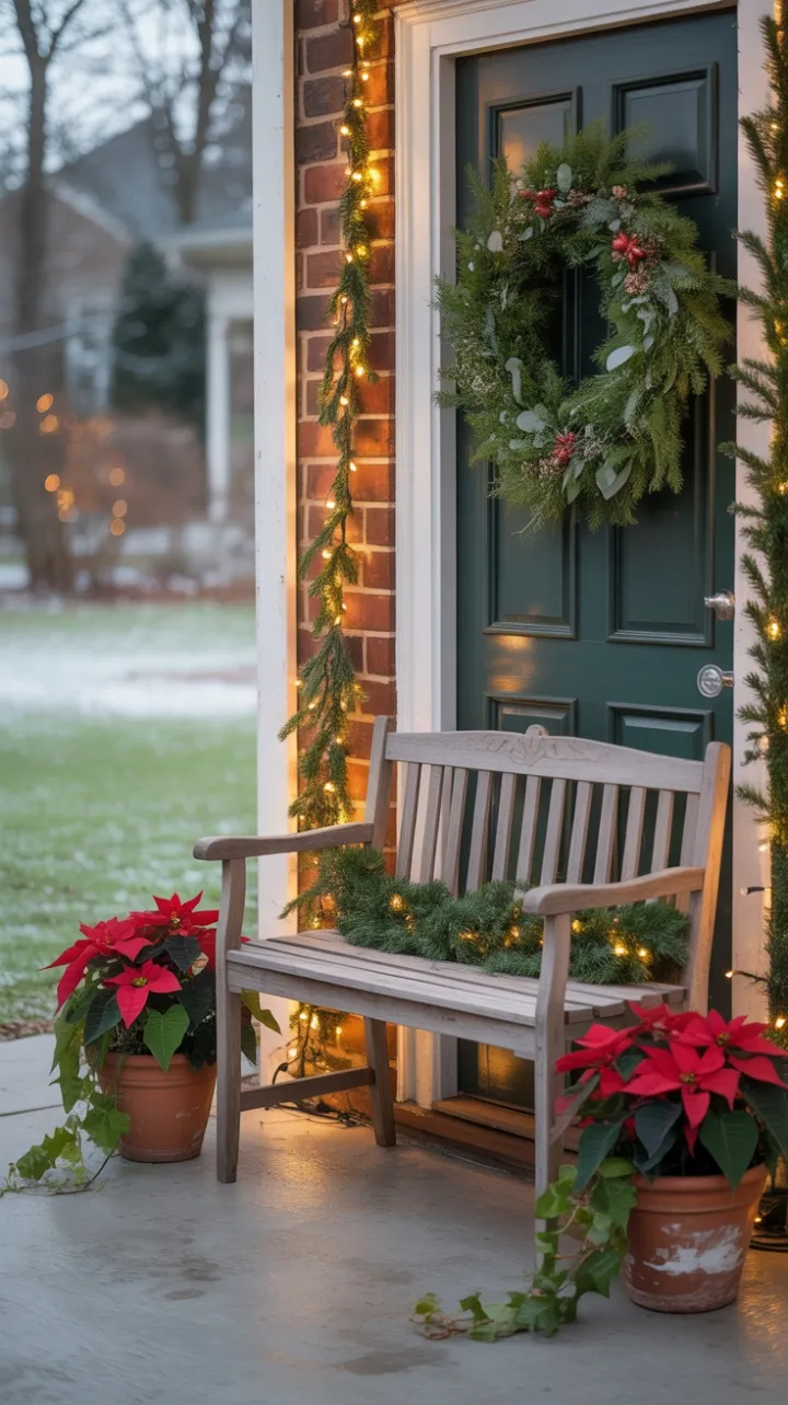 Warm Glow on a Snow-Kissed Holiday Porch