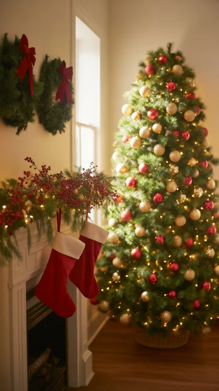 A Cozy Christmas Hearth of Gold and Crimson