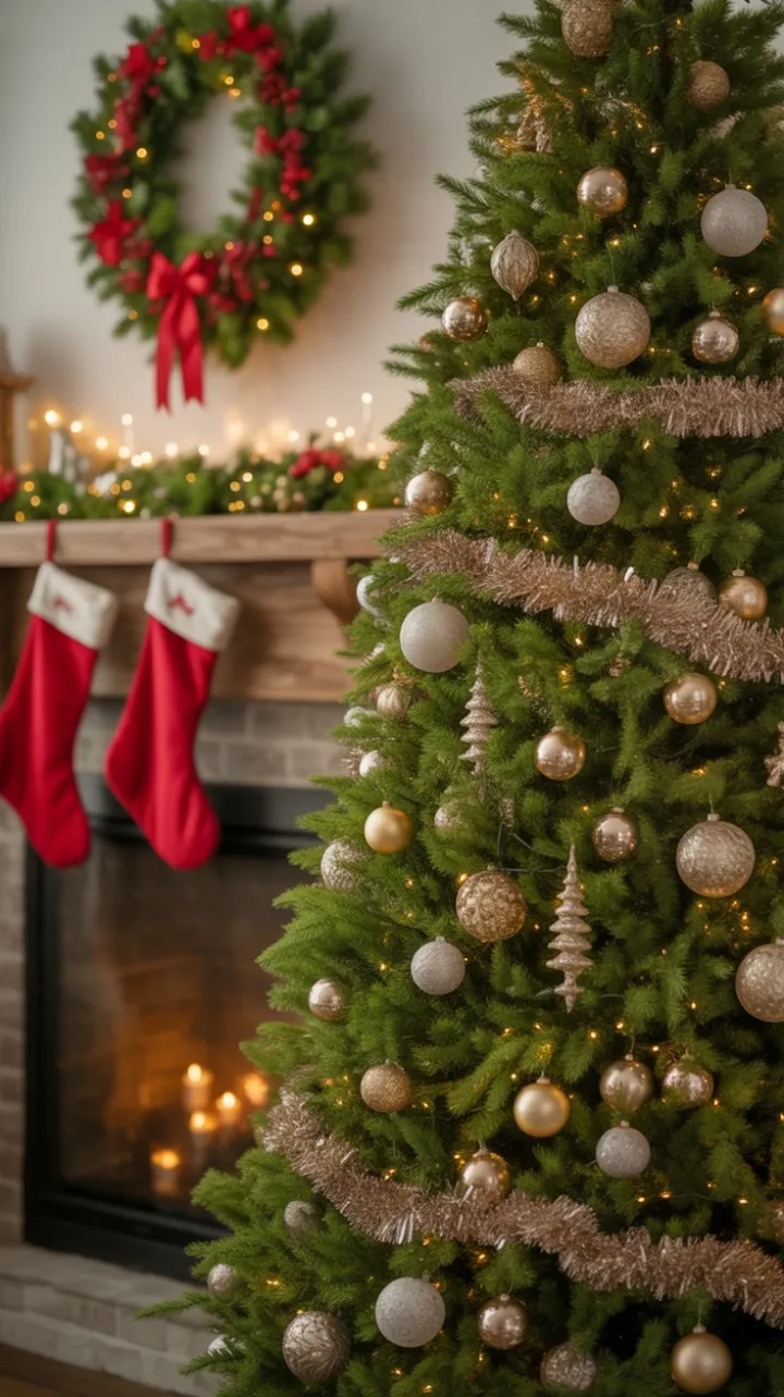 Twinkling Tree and Cozy Hearth on a Snow-Kissed Christmas Eve