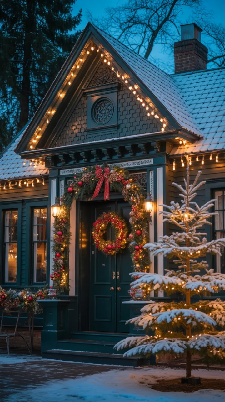 Snow-Kissed Victorian Wrapped in Warm Christmas Lights