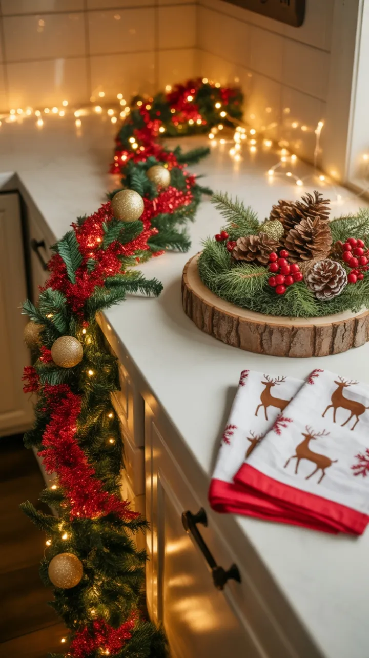 Twinkling Holiday Warmth on a Festive Kitchen Countertop