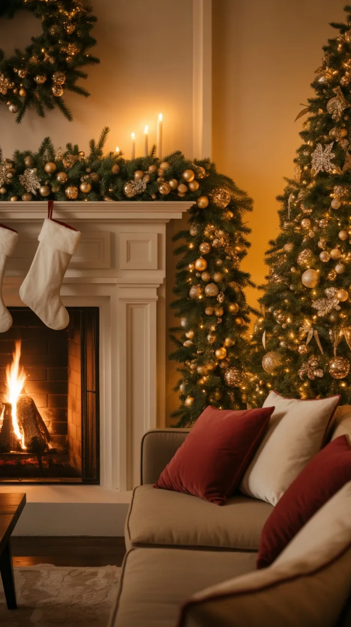 Fireside Christmas in Gold and Green