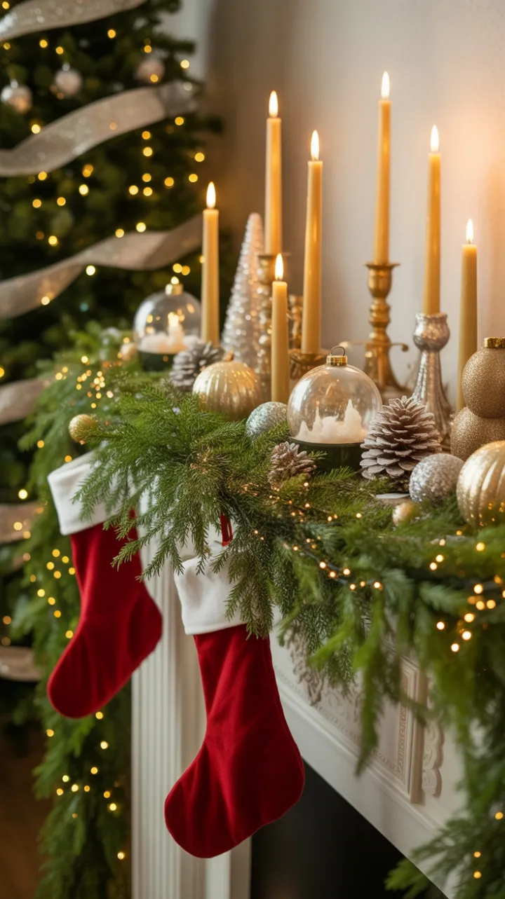 Twinkling Vintage Mantelpiece of Cozy Christmas Magic