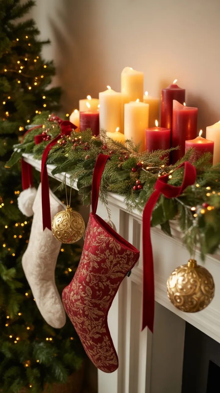 Velvet Ribbons and Candlelight on a Timeless Christmas Mantel
