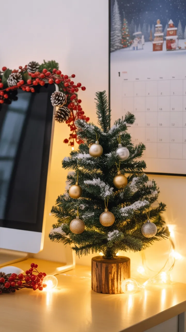 Cozy Holiday Desk Radiating Warmth and Cheer