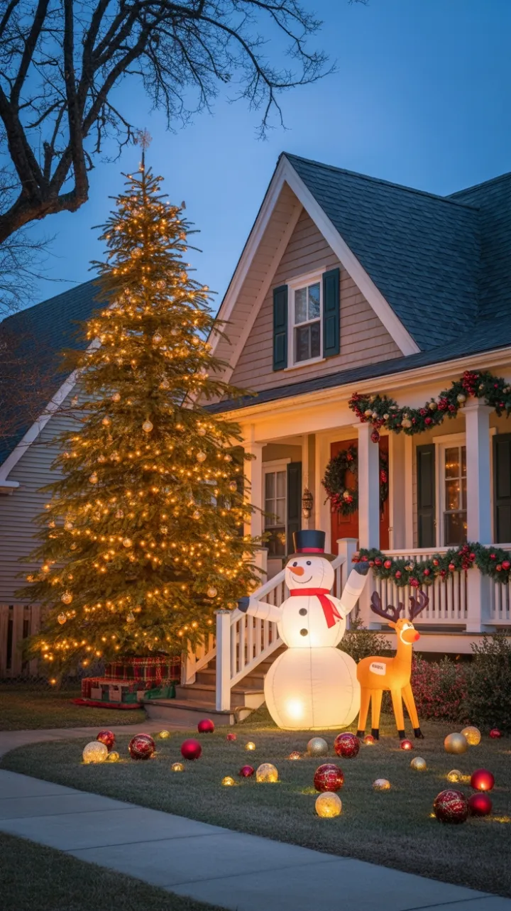 Twilight Magic on a Festive Suburban Lawn