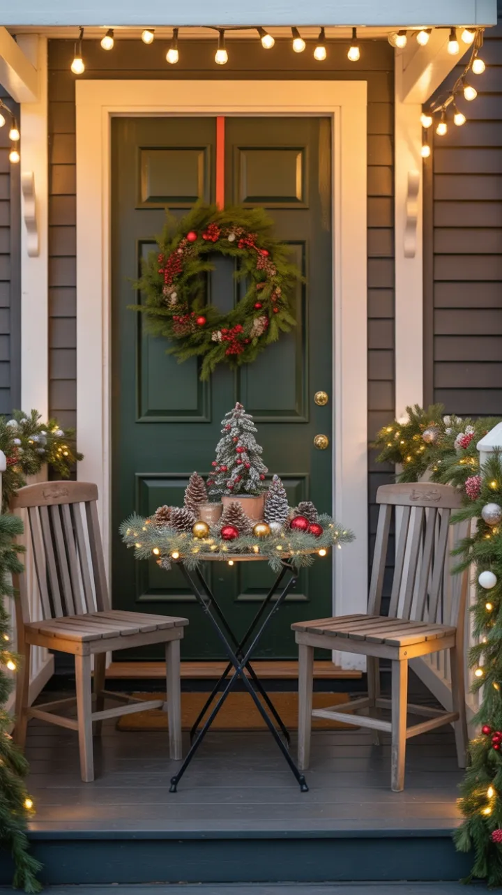 A Cozy Christmas Porch Bathed in Golden Light