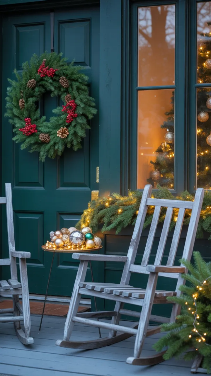 Twinkling Welcome on a Christmas Porch at Dusk