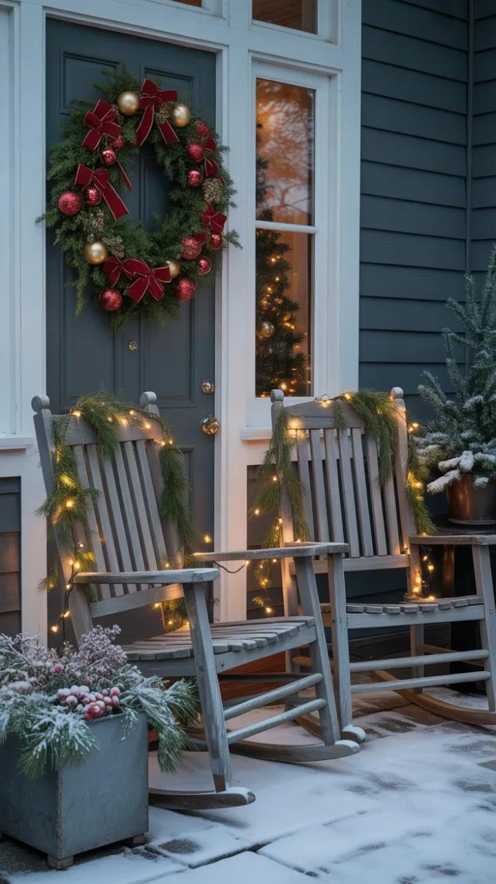 A Cozy Christmas Welcome on a Snow-Covered Porch