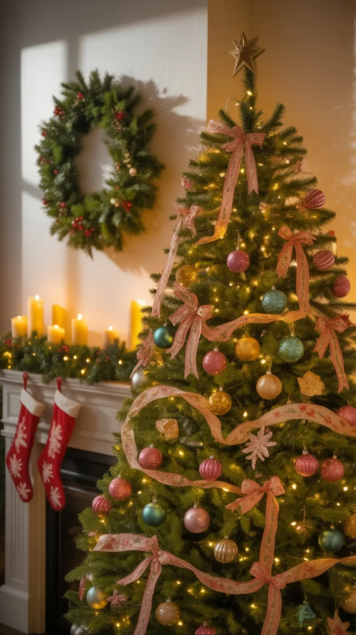 Hearthside Glow – A Cozy Christmas Tree Bathing the Room in Warm Candlelight