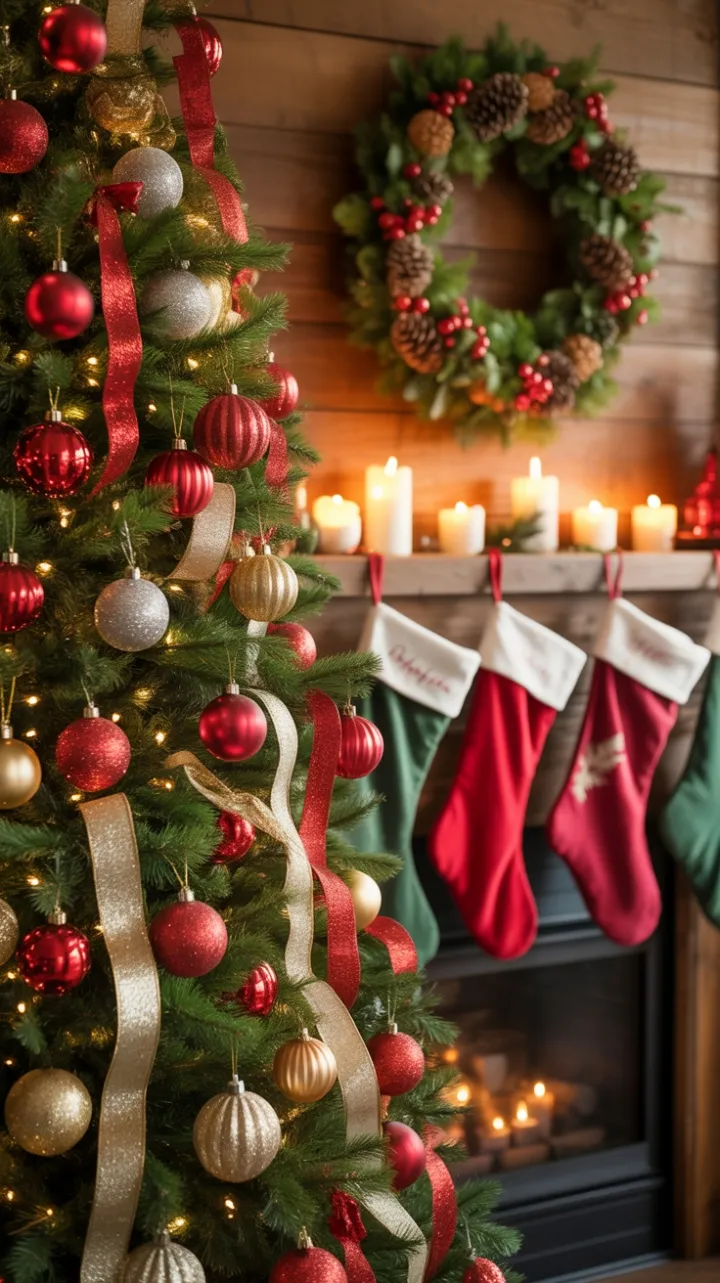 Crimson and Gold Holiday Glow at the Hearth