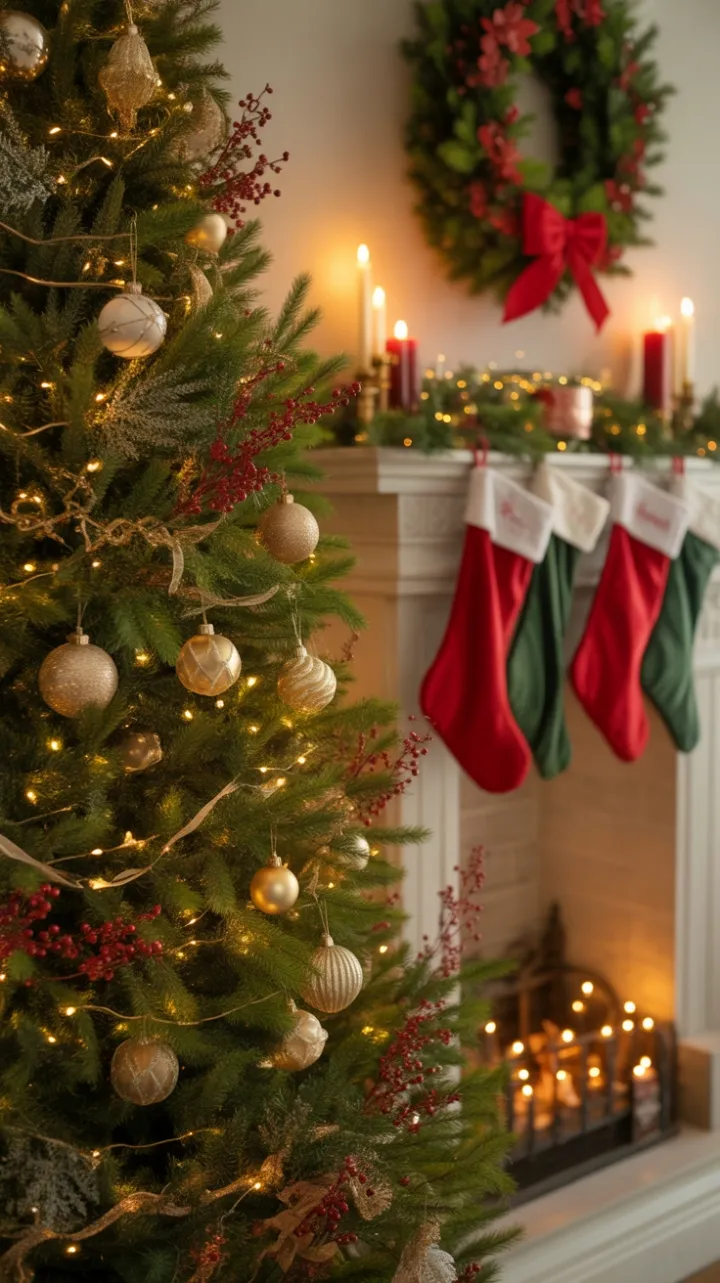 Cozy Christmas Glow of Gold, Berries and Ribbons