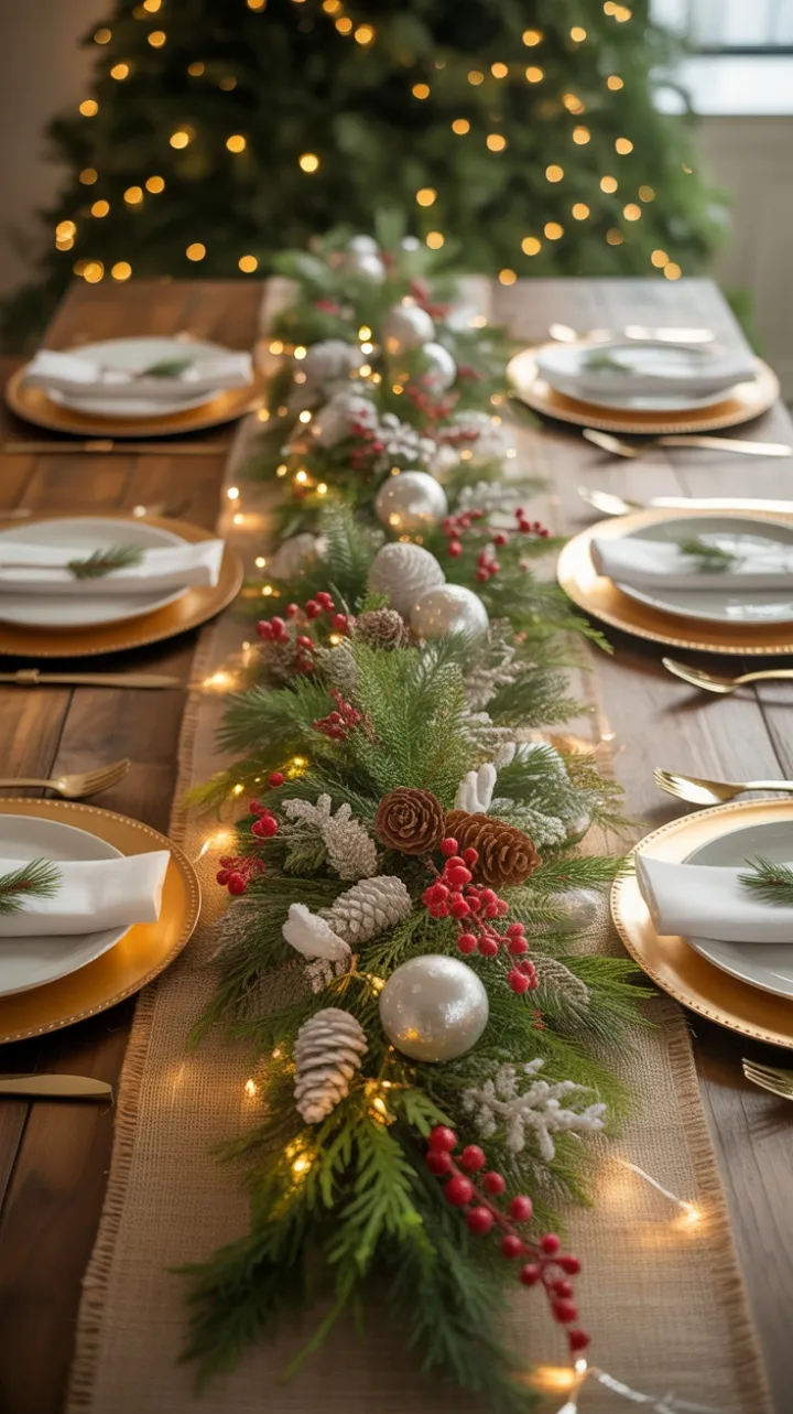 Garland-Kissed Christmas Table of Gold and Glow