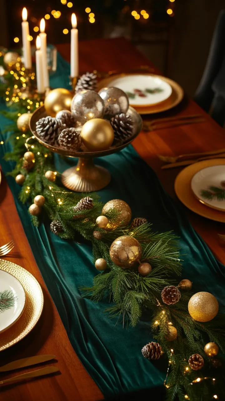 Velvet Green and Gold Christmas Tabletop Glow