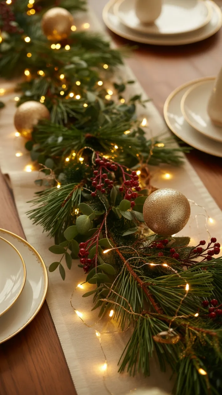 Twinkling Garland on a Cozy Holiday Table