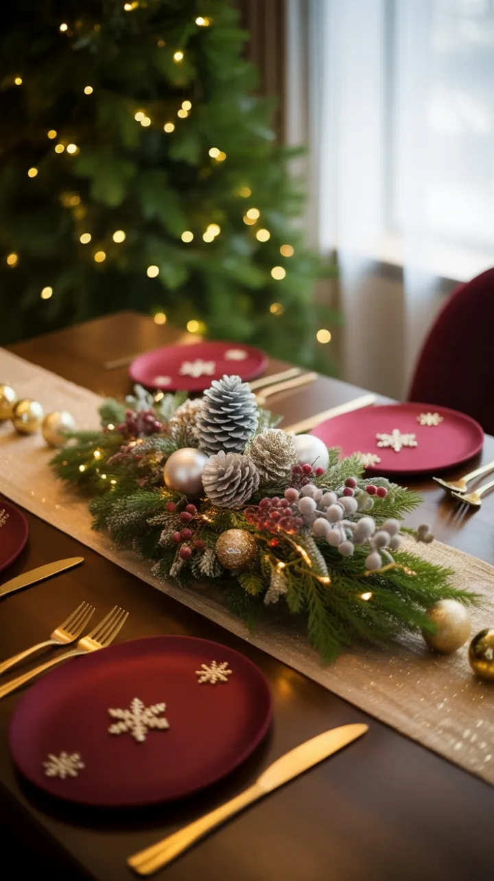 Twinkling Pinecone Centerpiece on a Gilded Holiday Table