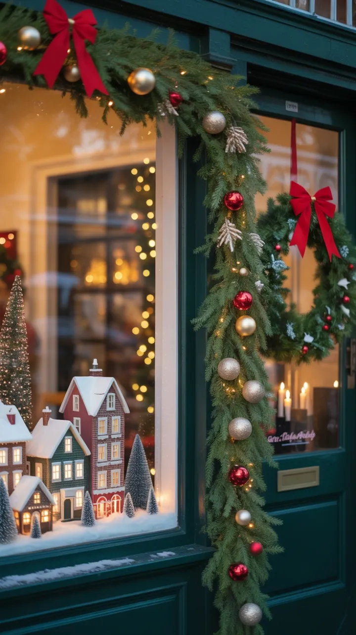Cozy Snowy Village Glowing Through a Festive Window