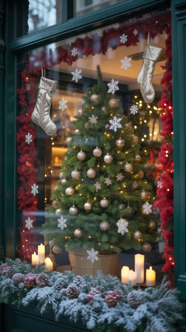 Velvet Stockings and Twinkling Lights in a Cozy Holiday Window