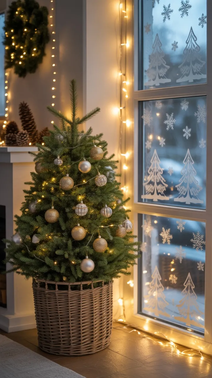 Cozy Christmas Corner with a Frost-Kissed Window and Golden Fir
