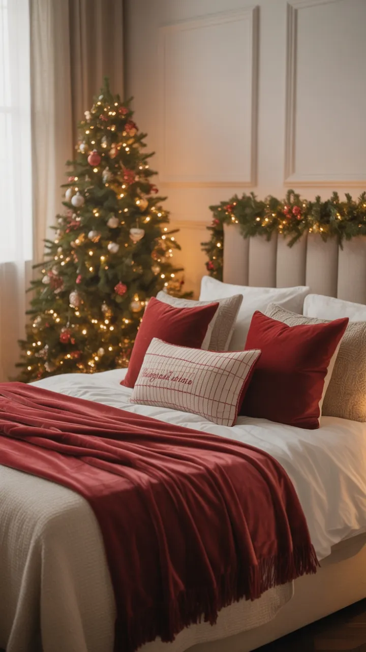 Cozy Christmas Haven with Velvet Throw, Plush Pillows, and a Twinkling Tree